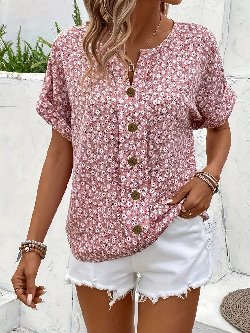 Wolena™ | Effortless Floral Button-Up Top