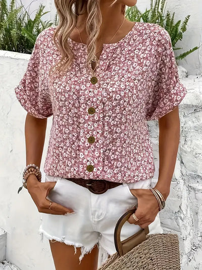 Wolena™ | Effortless Floral Button-Up Top