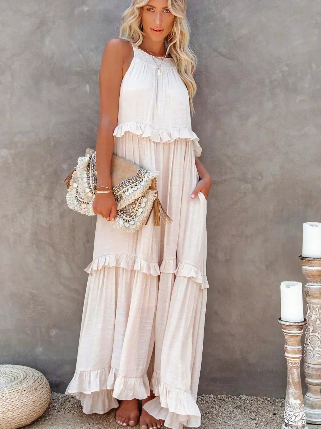 Meara™ | Elegant Halter Ruffle Maxi Dress