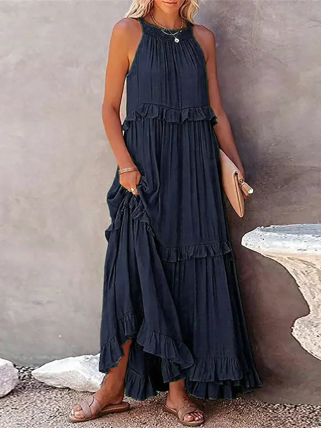 Meara™ | Elegant Halter Ruffle Maxi Dress