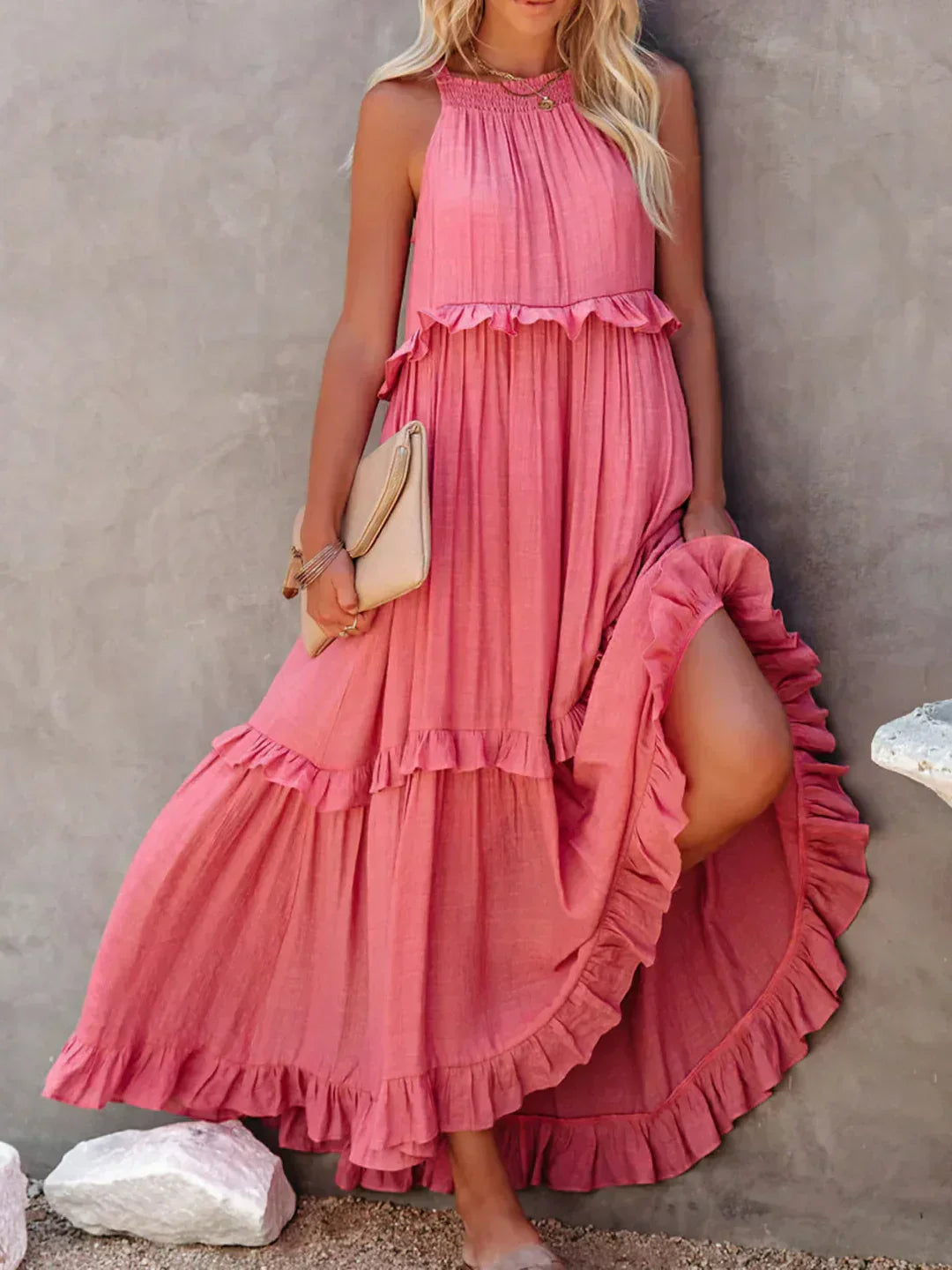 Meara™ | Elegant Halter Ruffle Maxi Dress