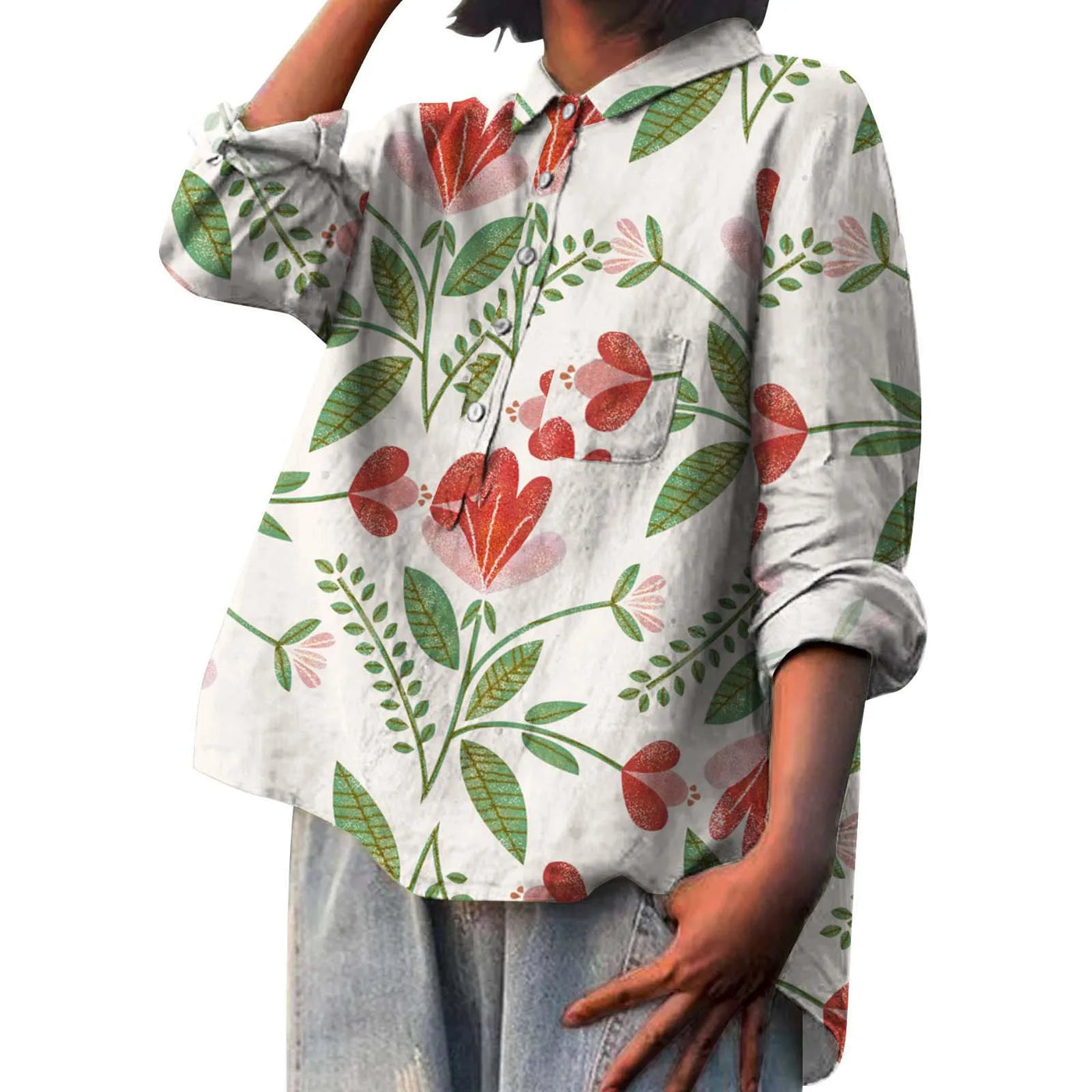 Lora™ | Stylish Floral Button-Up Shirt