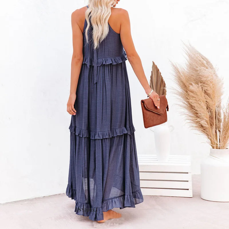 Meara™ | Elegant Halter Ruffle Maxi Dress