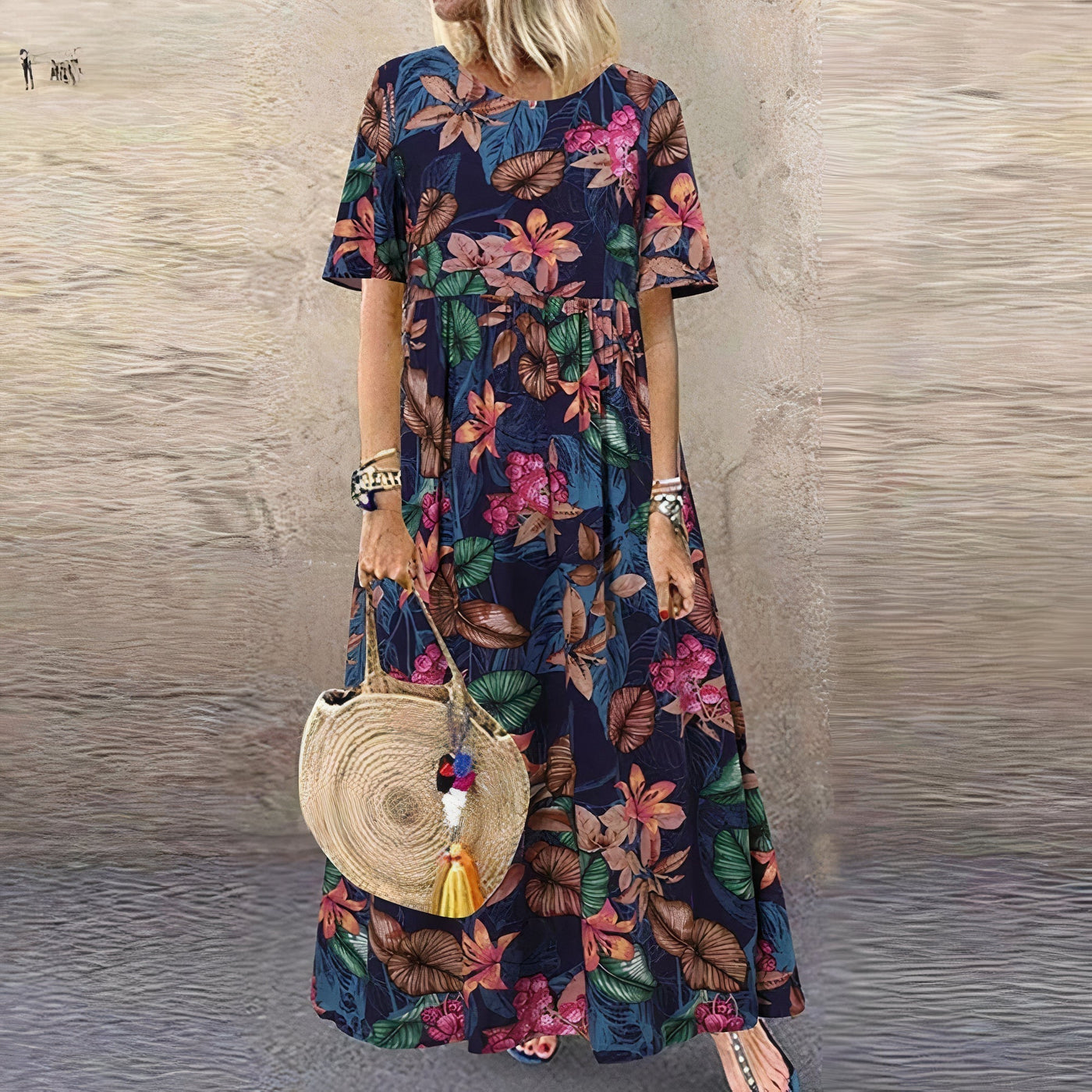 Lotte™ | Elegant Flowing Maxi Dress with Floral Charm