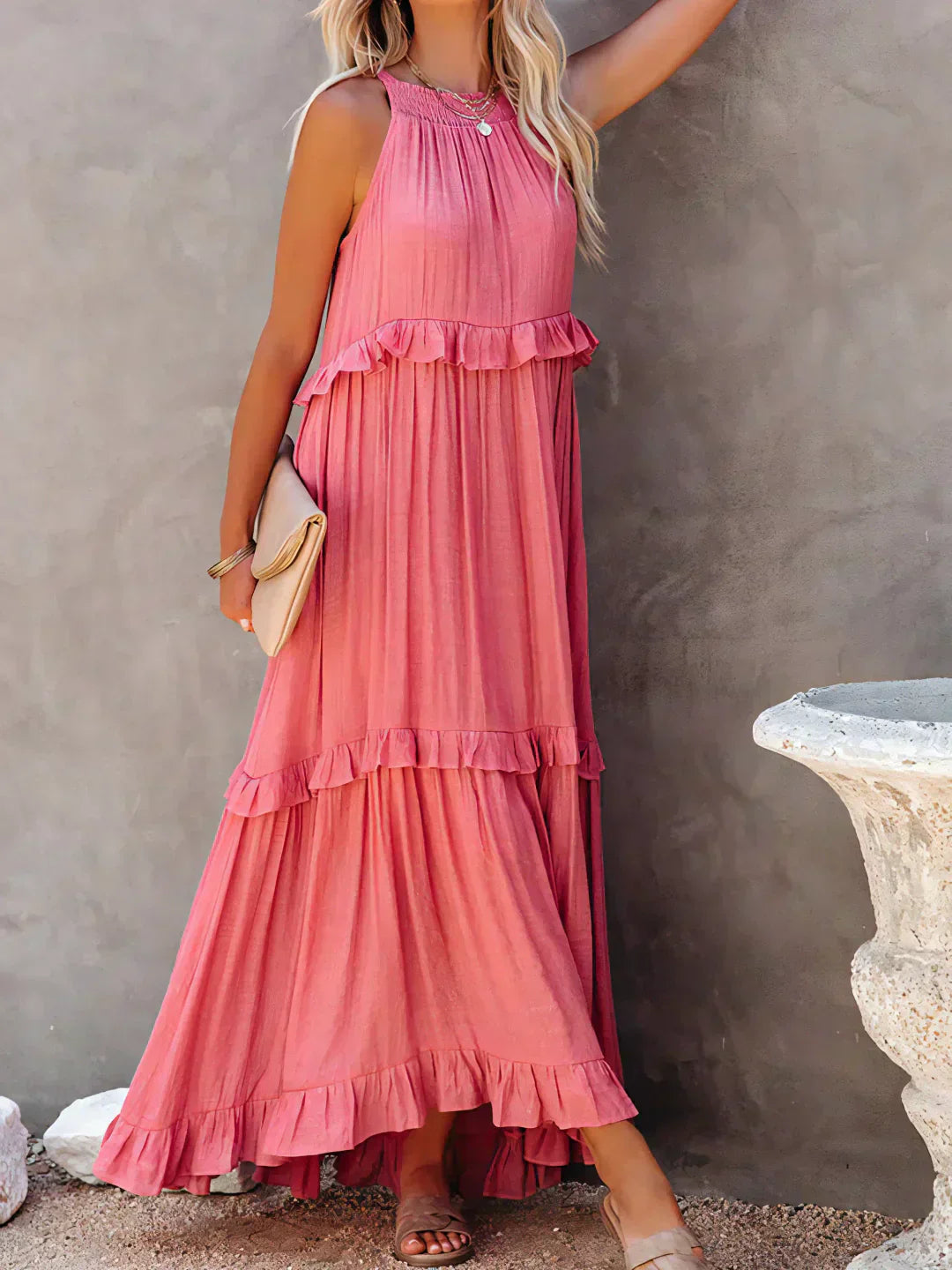 Meara™ | Elegant Halter Ruffle Maxi Dress