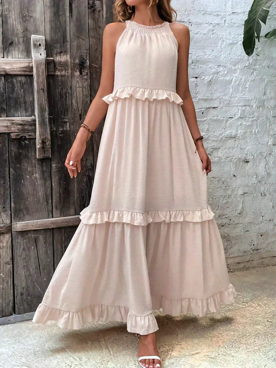 Meara™ | Elegant Halter Ruffle Maxi Dress