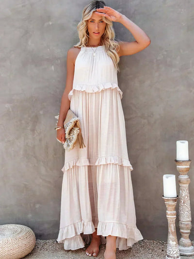 Meara™ | Elegant Halter Ruffle Maxi Dress