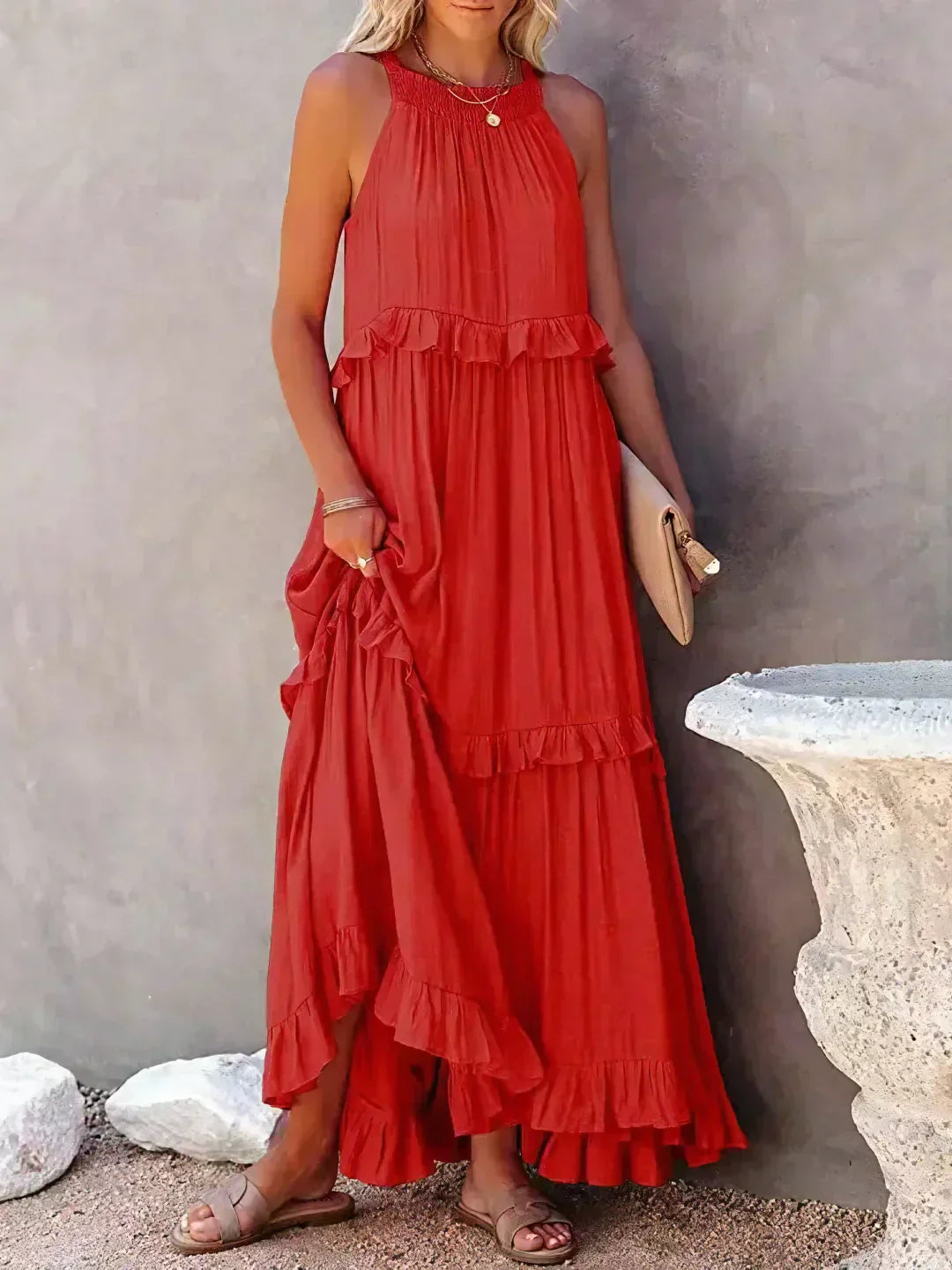 Meara™ | Elegant Halter Ruffle Maxi Dress