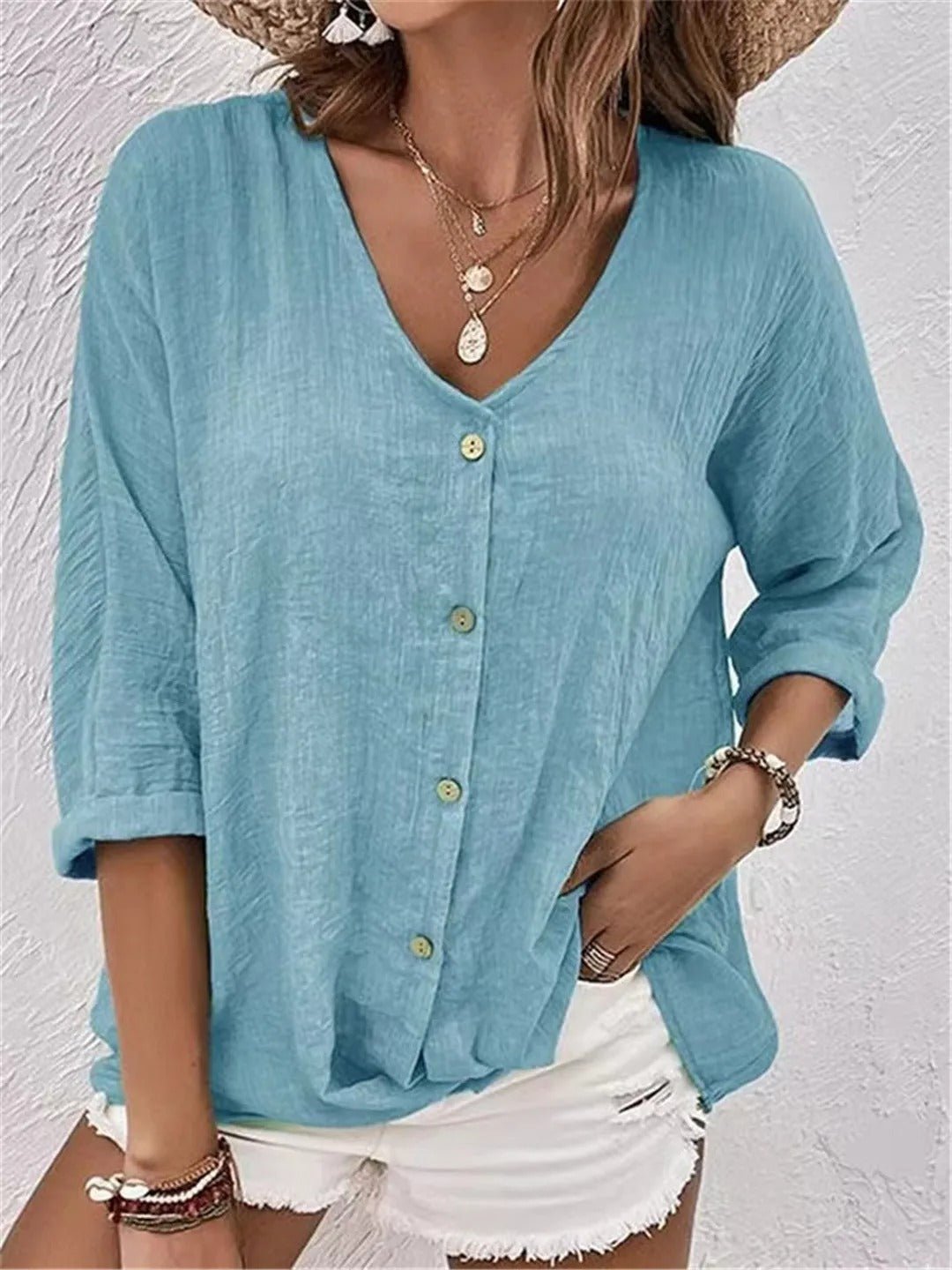 Fayo™ | Effortless V-Neck Button-Up Top